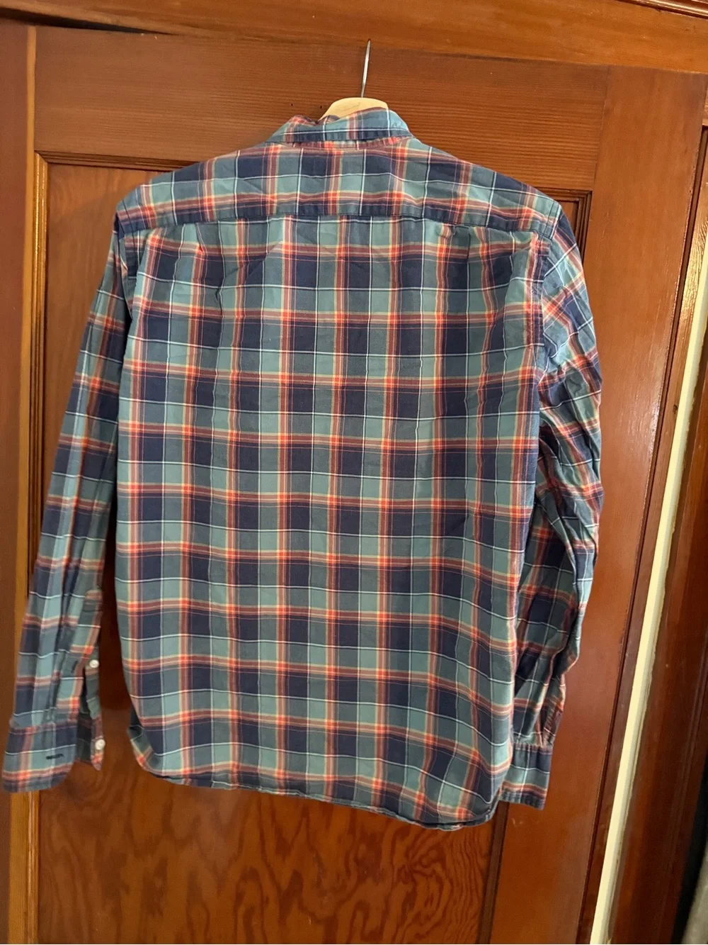 J. Crew Men's Navy and Red Plaid Button-Down Shirt